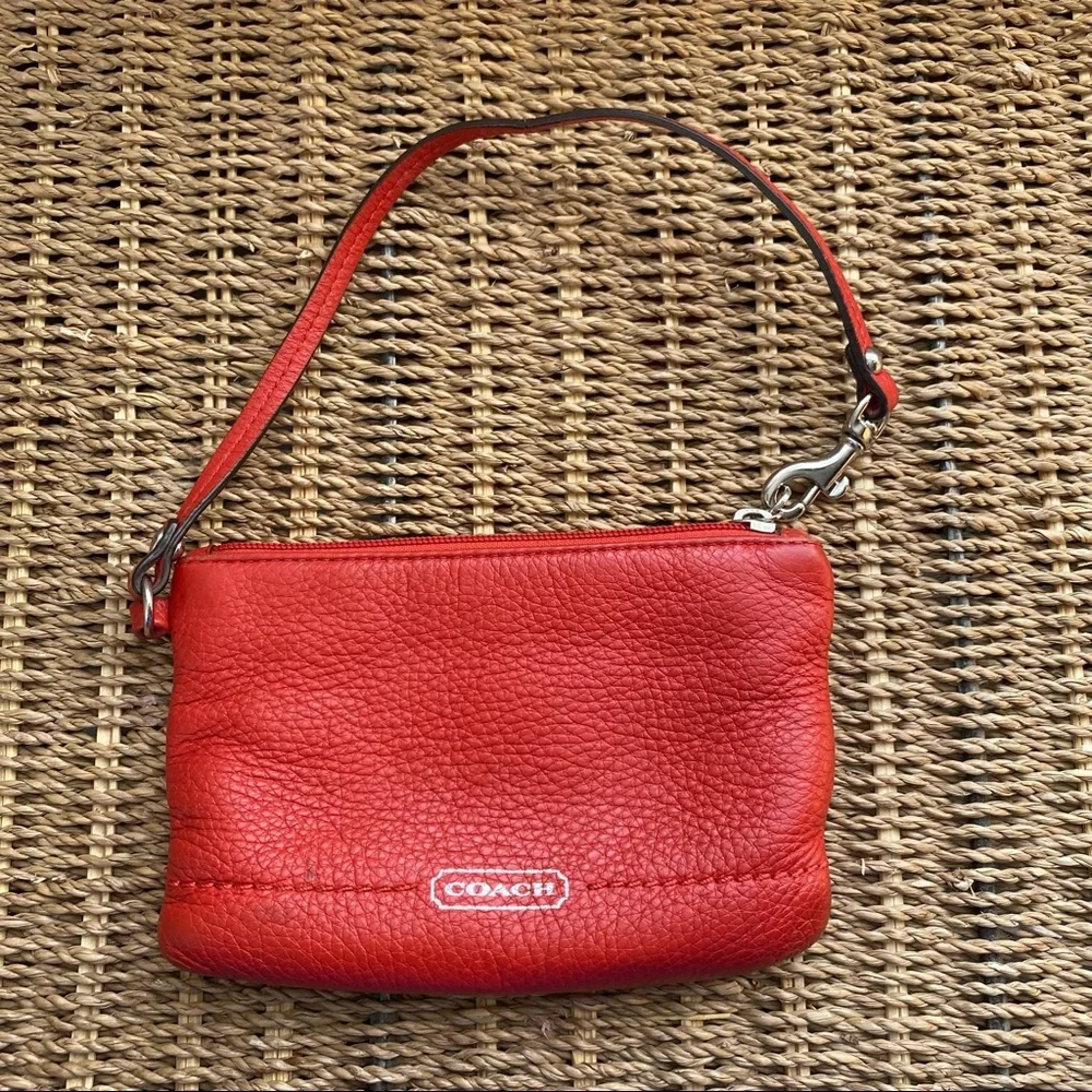 Coach Red Soft Pebble Leather Wristlet Pouch